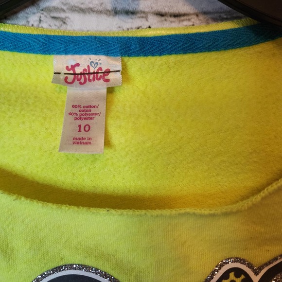 Justice Girls Sweatshirt Yellow with Raccoon on Front - Picture 3 of 5